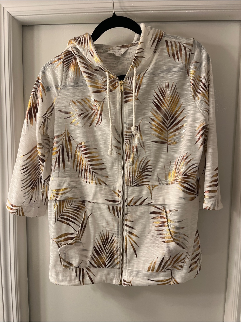 Coral Bay Cream Zip Hoodie Jacket with Gold & Brown Palm Print